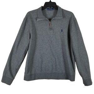 Polo Ralph Lauren Mens Large Grey Quarter Zip Pullover Cotton Blend Sweater